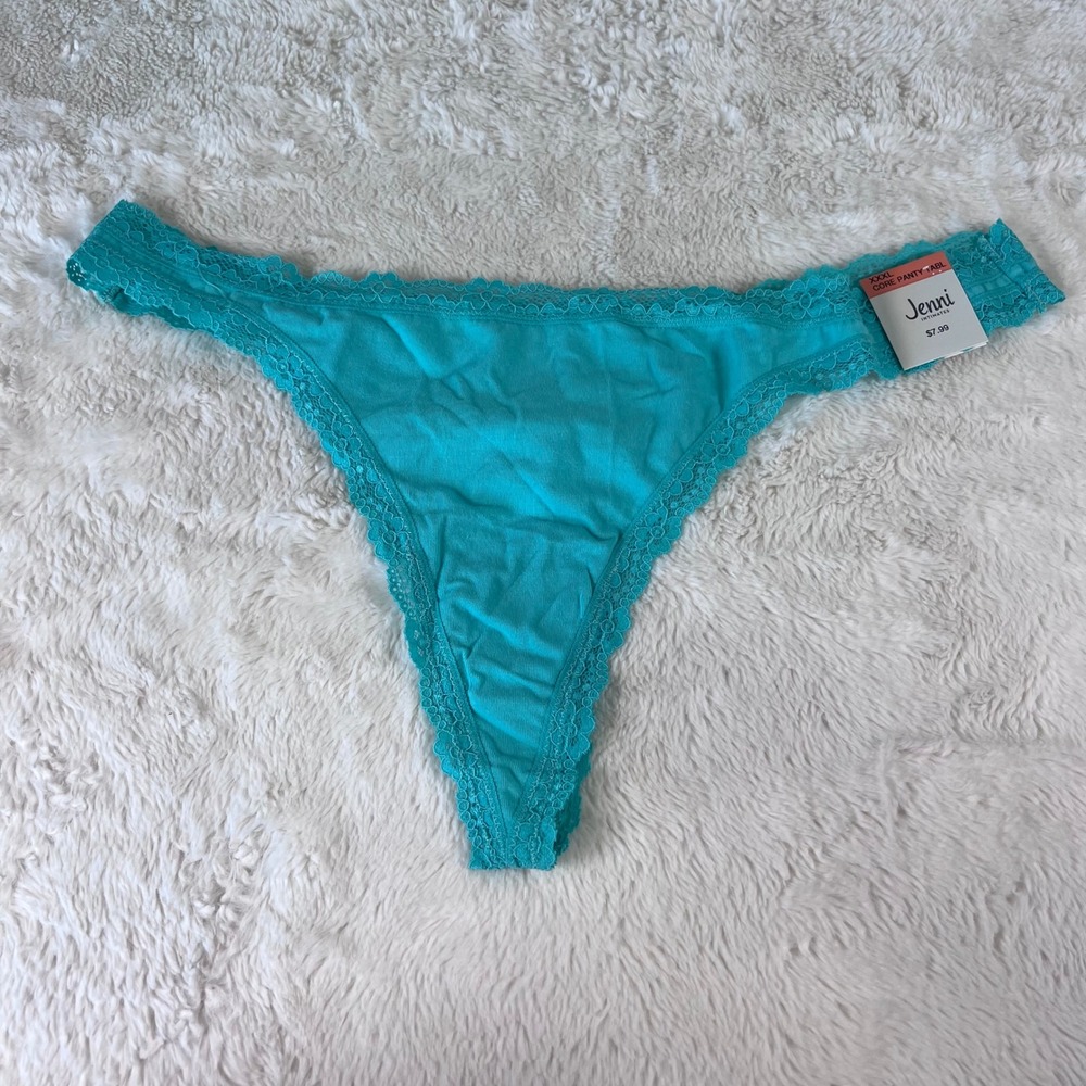 Jenni Intimates Ocean Aqua Lace Trim Thong Panty Size XXXL 100110139 NWOT